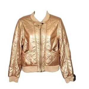 Marrakech Gold Quilted Sherpa Lined Bomber Jacket SZ S
